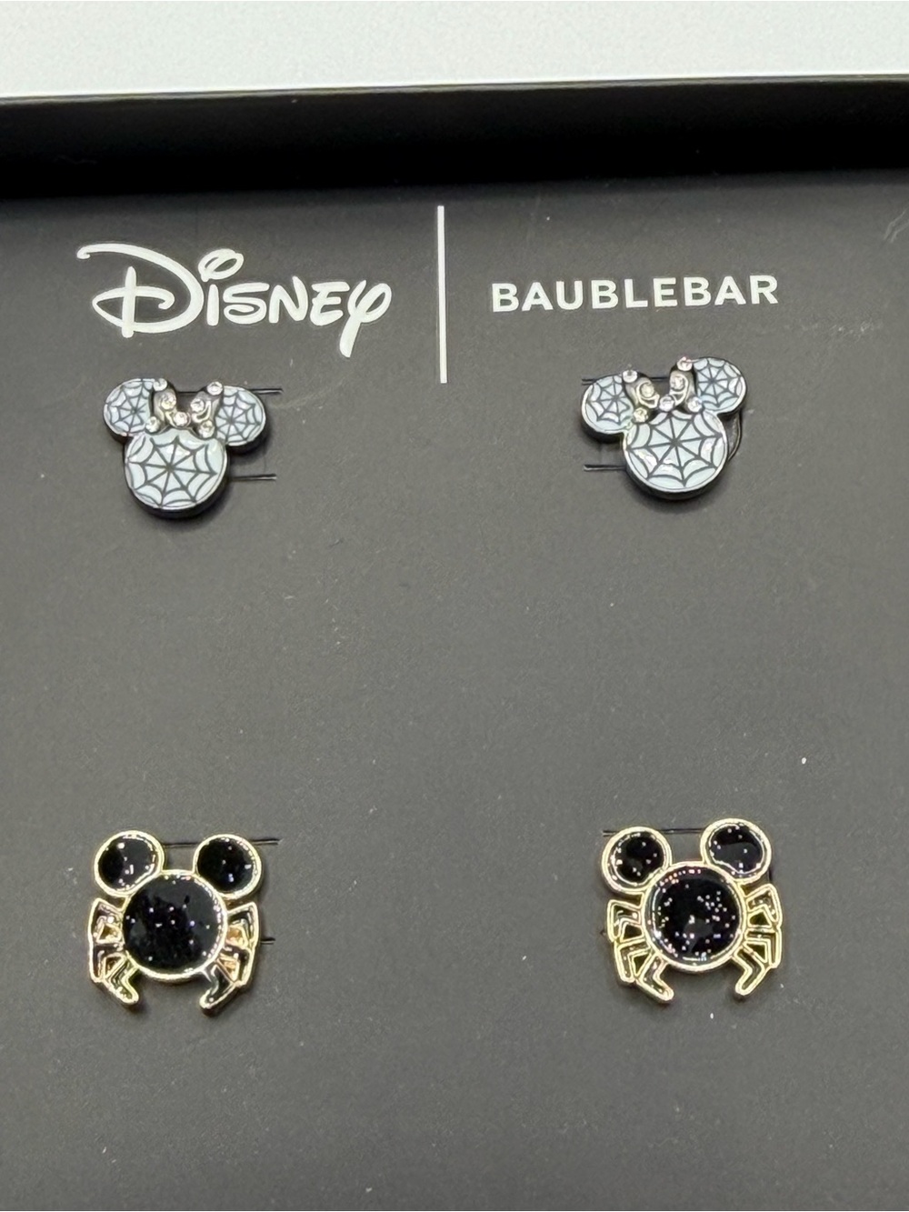 Disney BaubleBar Mickey Stud Earring Set in Black, Silver